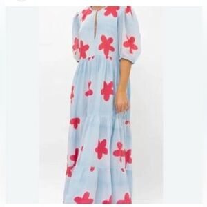Oliphant White Maxi Dress with Pink Floral Patterns